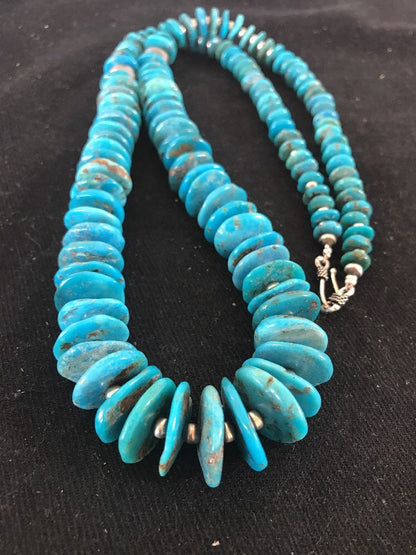 Native Sterling Silver Kingman Turquoise Necklace Pendant Navajo Pearls 8083