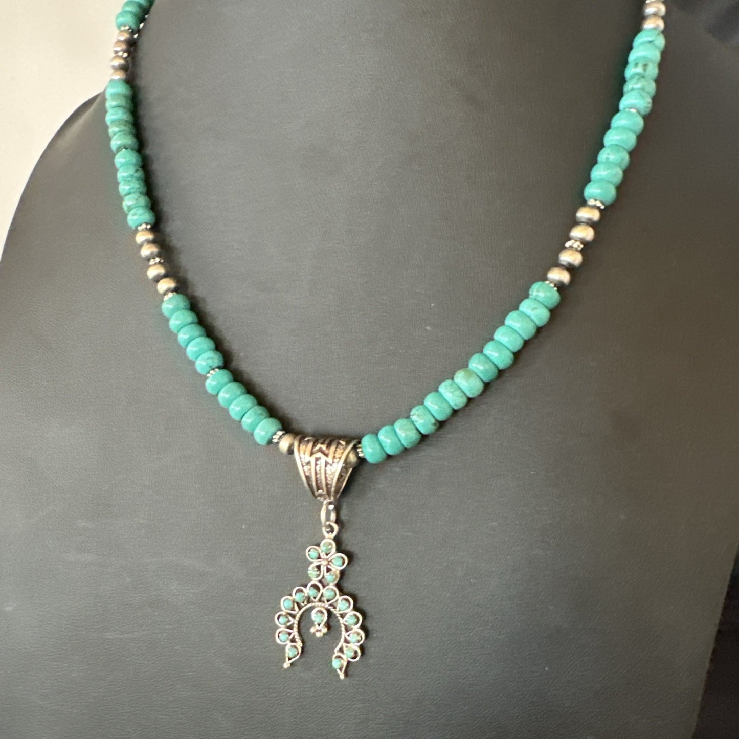 Naja Blue Turquoise Cluster Zuni Pendant Sterling Silver Necklace 20" 19716
