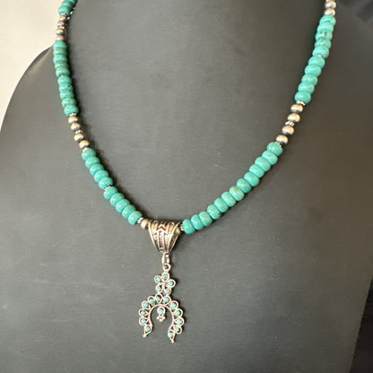 Naja Blue Turquoise Cluster Zuni Pendant Sterling Silver Necklace 20" 19716