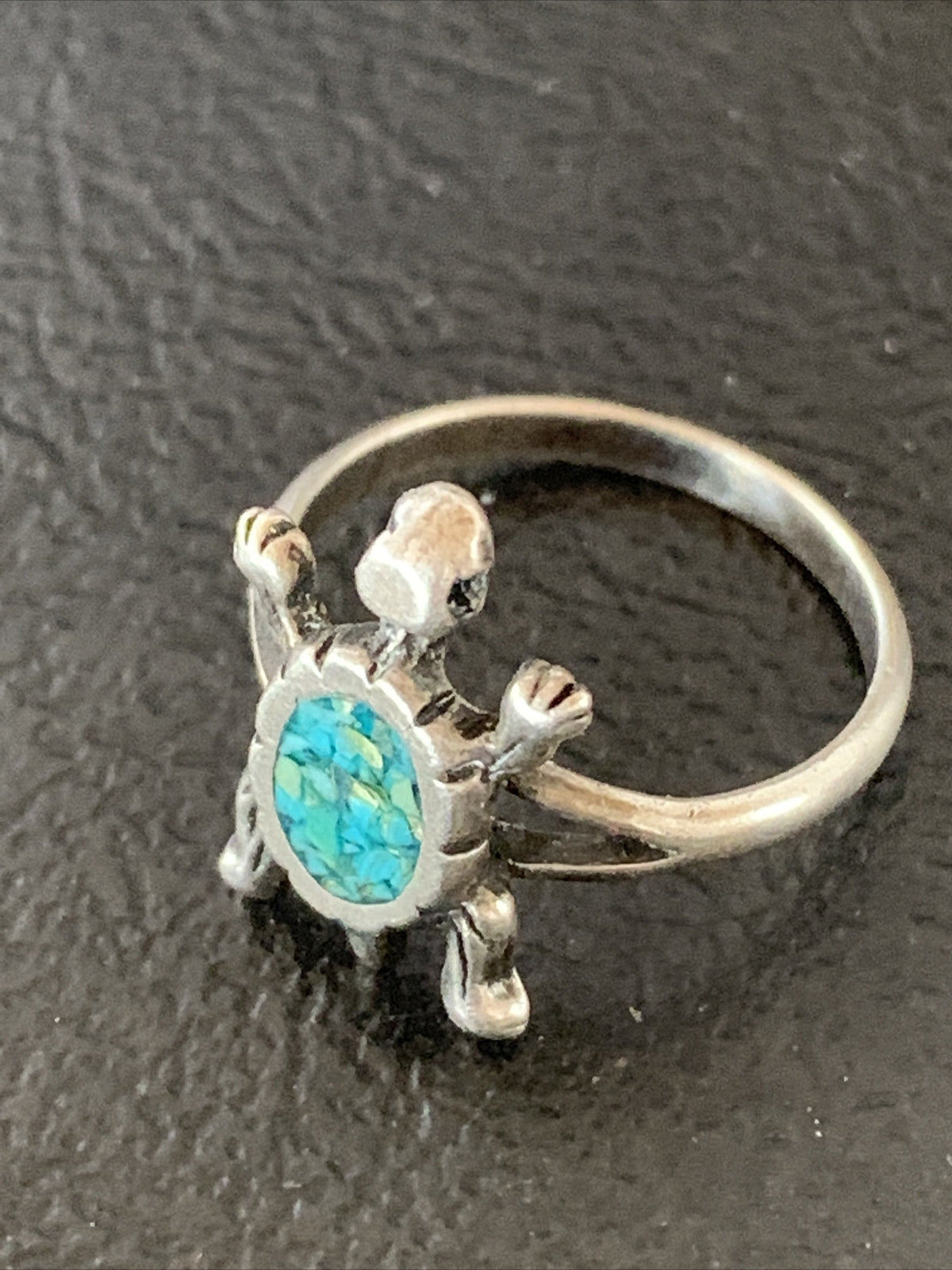 Blue Turquoise Navajo Sterling Silver Old Pawn Turtle Ring Size 4.5 10787