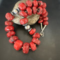 Chunky Navajo Red Bamboo Coral Bead Necklace 24"Graduated | Sterling Silver | Authentic Native American Handmade | 19531