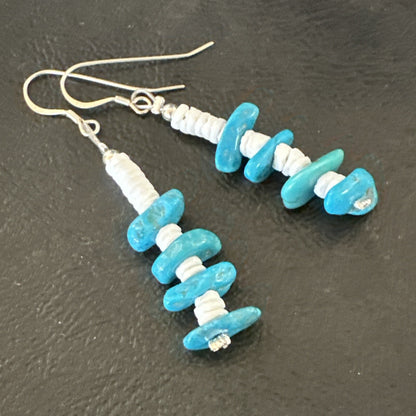 Navajo Blue Kingman Turquoise Nugget Bead Sterling Silver Earrings 17845