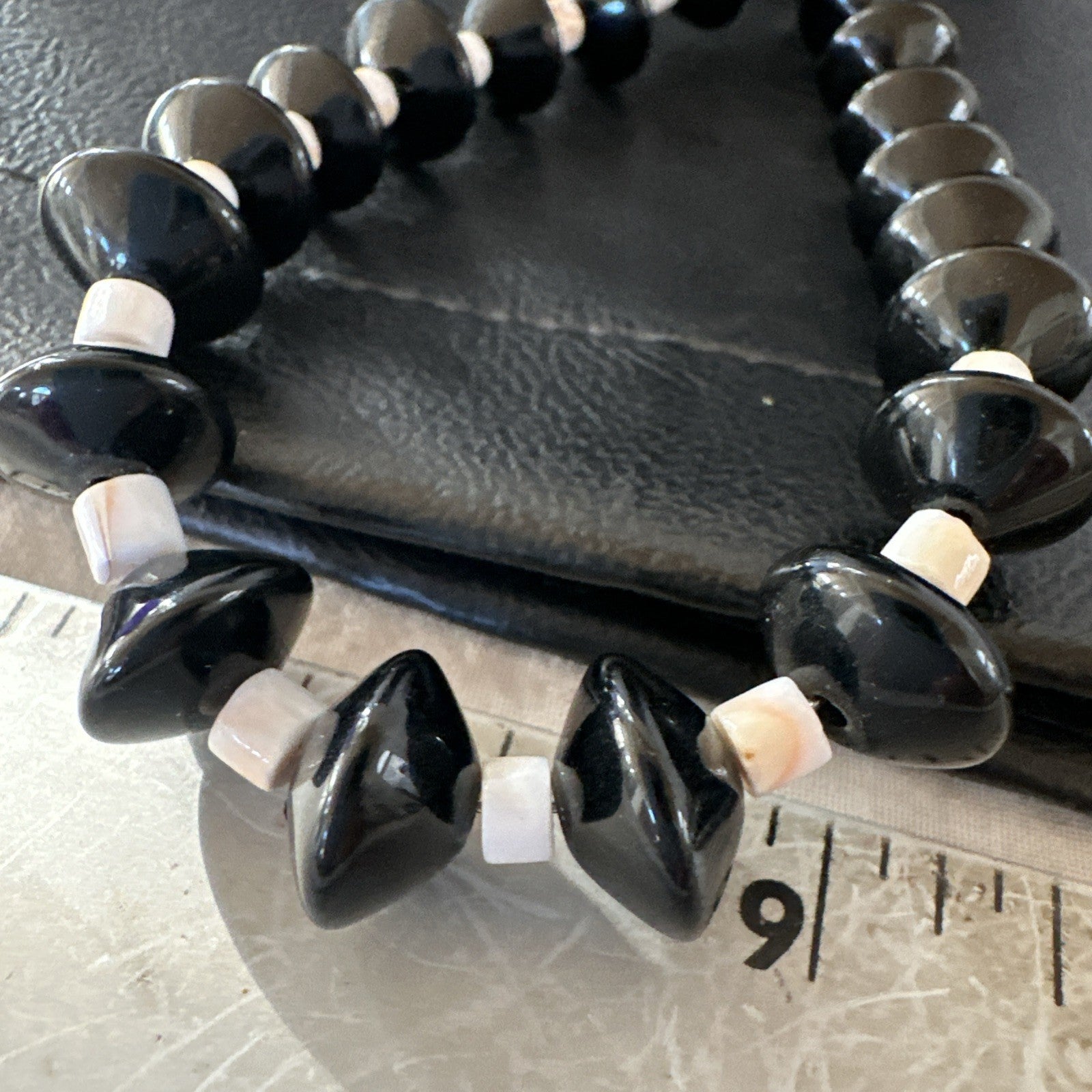 Sterling NAVAJO Black Onyx Pink Shell Silver Necklace 34” 19578