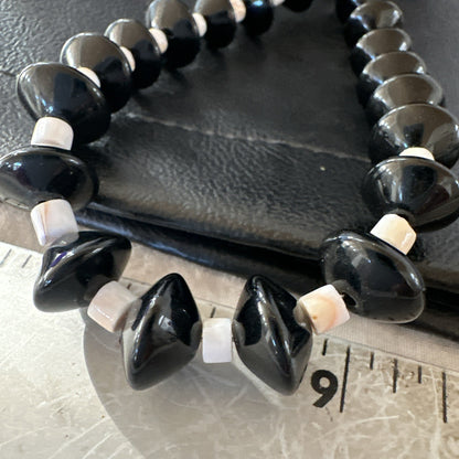 Sterling NAVAJO Black Onyx Pink Shell Silver Necklace 34” 19578