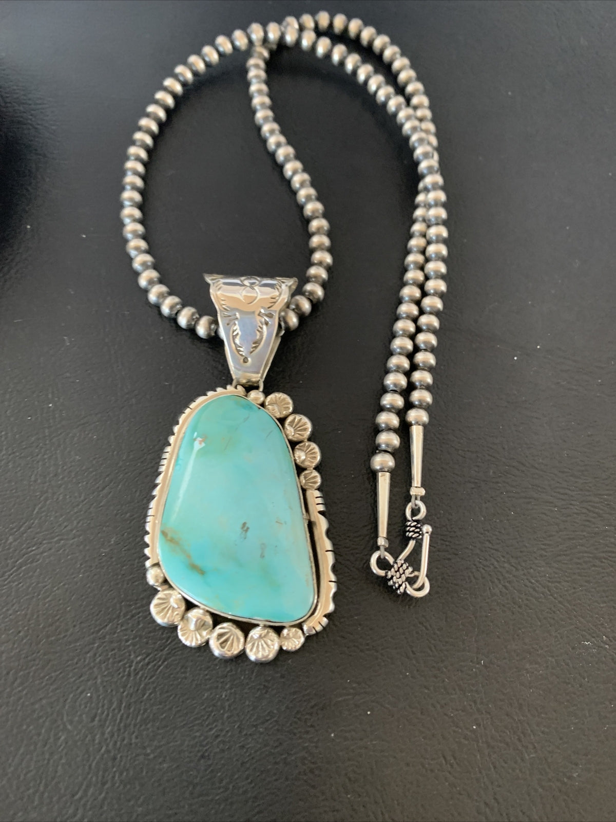 Mens Royston Turquoise Pendant Navajo Pearls Sterling Silver Necklace 02111N