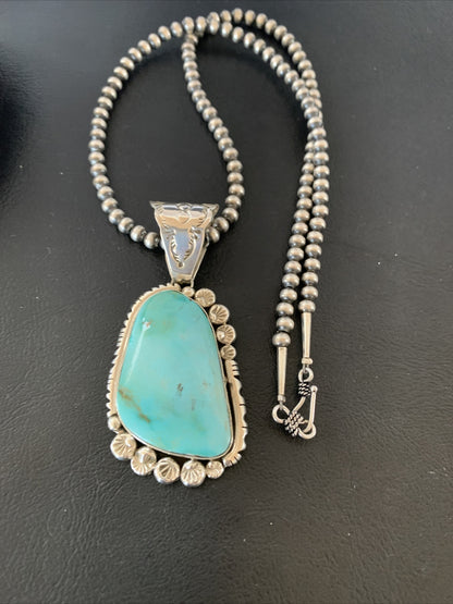 Mens Royston Turquoise Pendant Navajo Pearls Sterling Silver Necklace 02111N