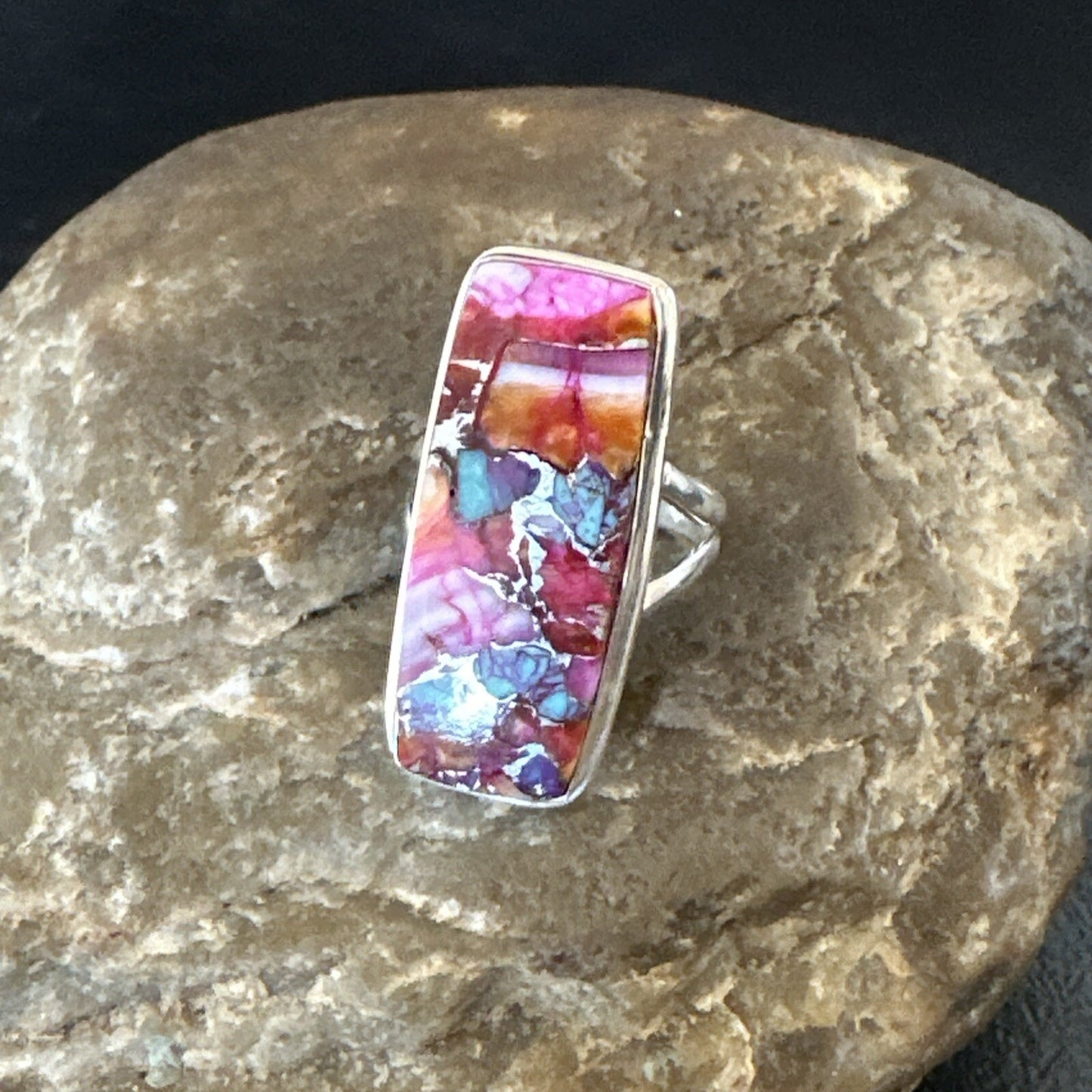 Blue Turquoise Spiny Oyster Navajo Sterling Silver Ring Size 5 18247
