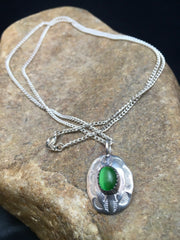 Green Malachite Pendant Navajo Necklace | Sterling Silver | Authentic Native American Handmade | 08956