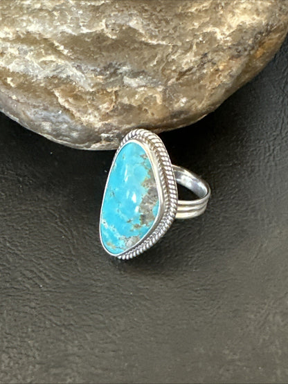 Blue Turquoise #8 Navajo Sterling Silver  Ring Size 9 18829