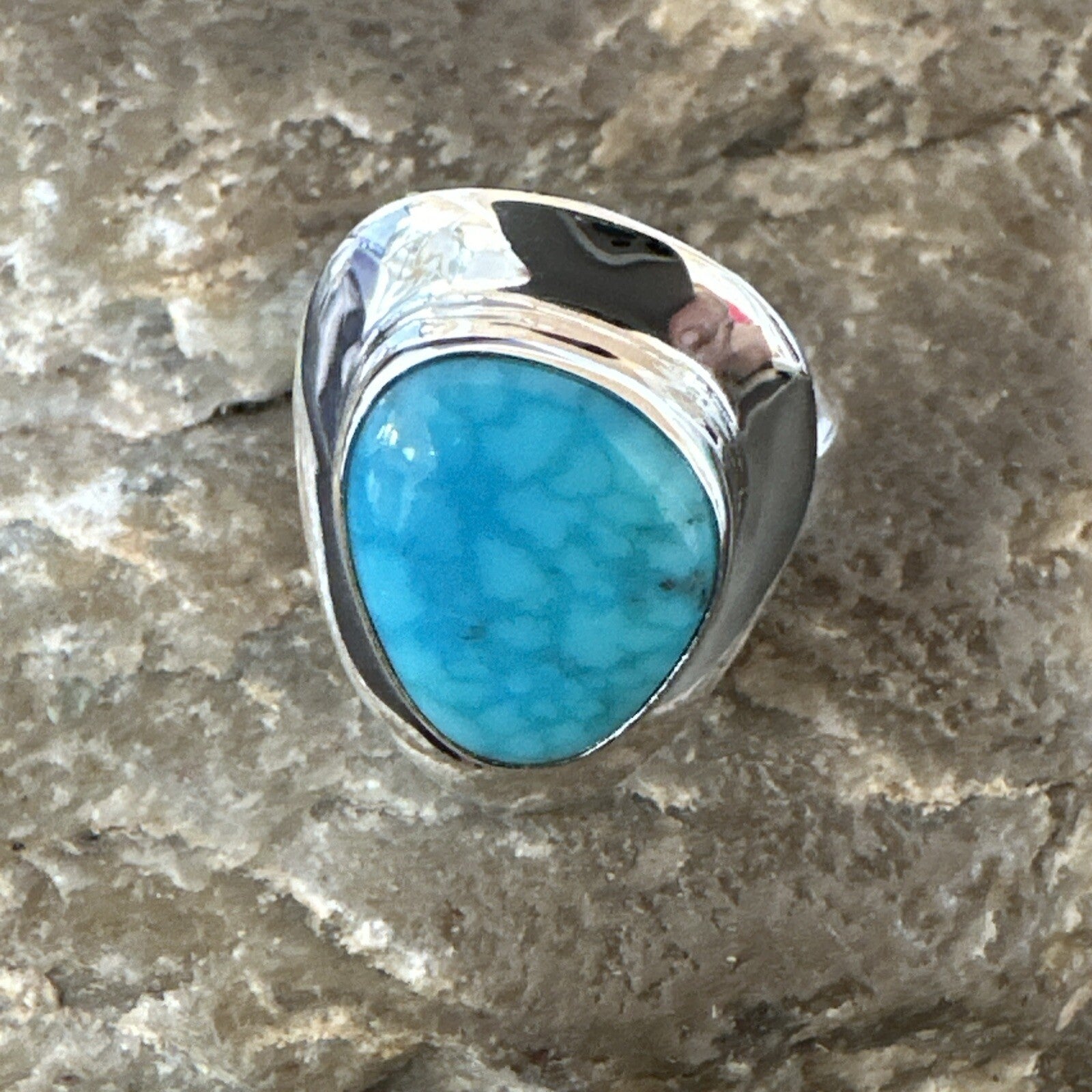Southwestern Sterling Silver Blue Kingman Turquoise Ring Size 6 18533
