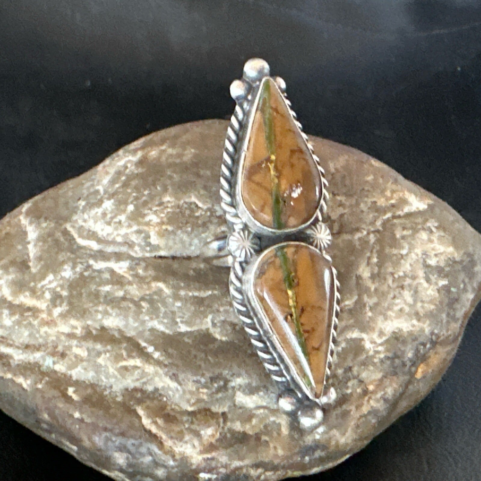Navajo Sterling Silver Ribbon Boulder Turquoise Ring Size 7.5 18613