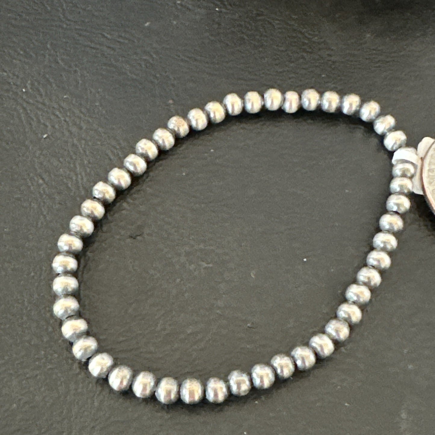 Stretch Navajo 4mm Beads 7” Sterling Silver Bracelet 90402