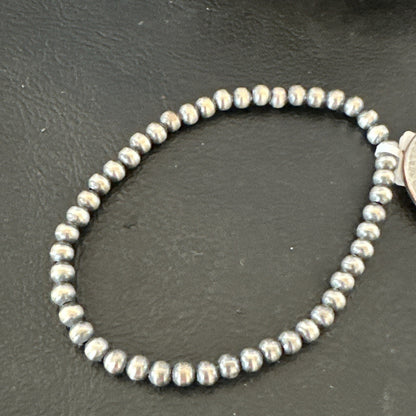 Stretch Navajo 4mm Beads 7” Sterling Silver Bracelet 90402