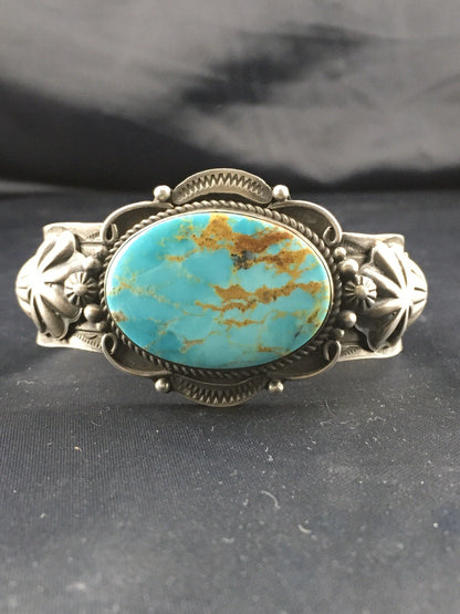 Kingman Turquoise Navajo Sterling Silver Cuff Bracelet 04538