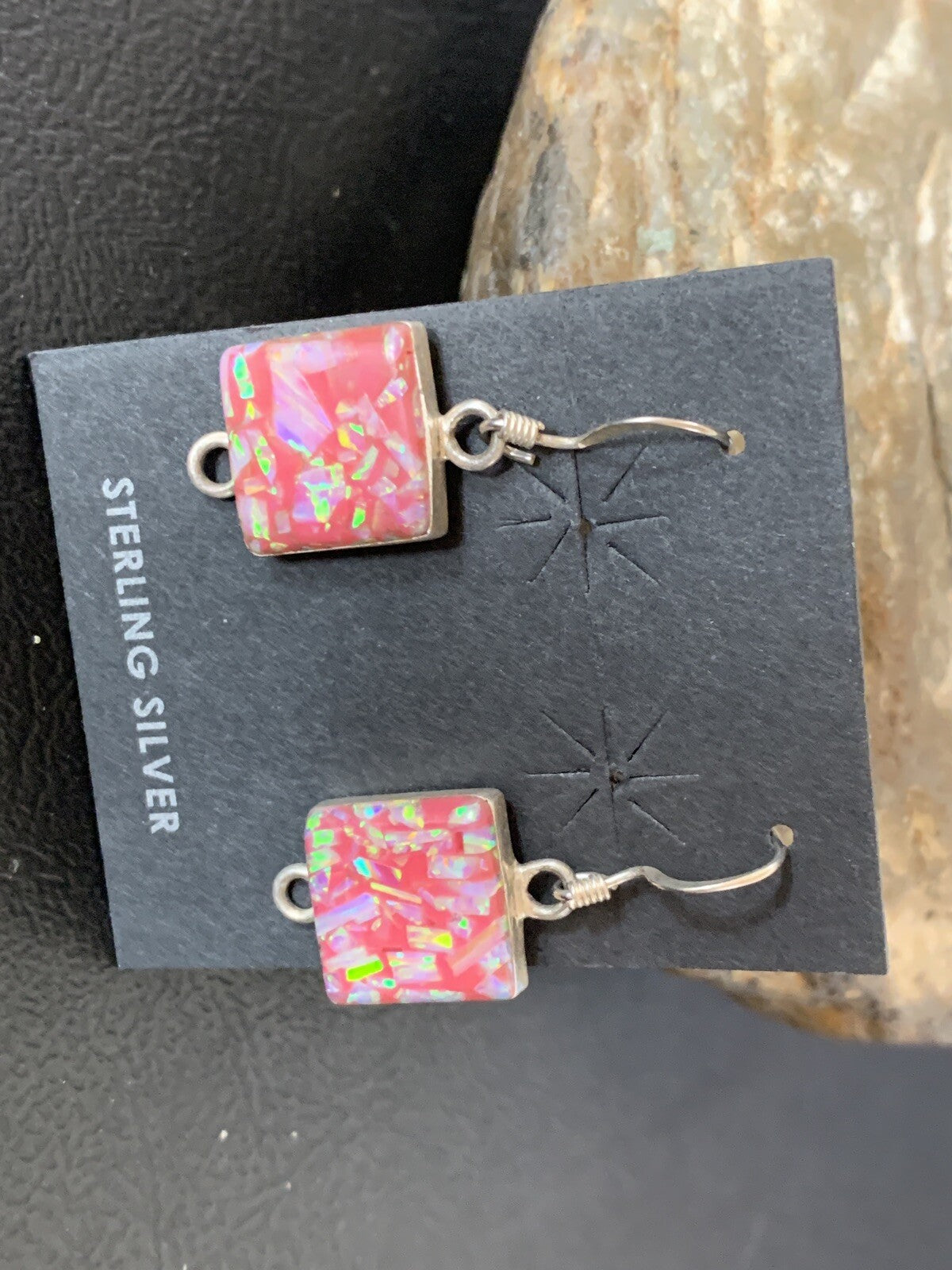 Womens Pink Opal Navajo Sterling Silver Dangle Drop Earrings 0.5" 12752