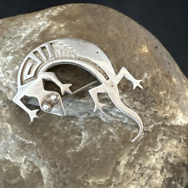 Navajo Stamped Lizard Pin Pendant Gecko | Sterling Silver | Authentic Native American Handmade | 18045