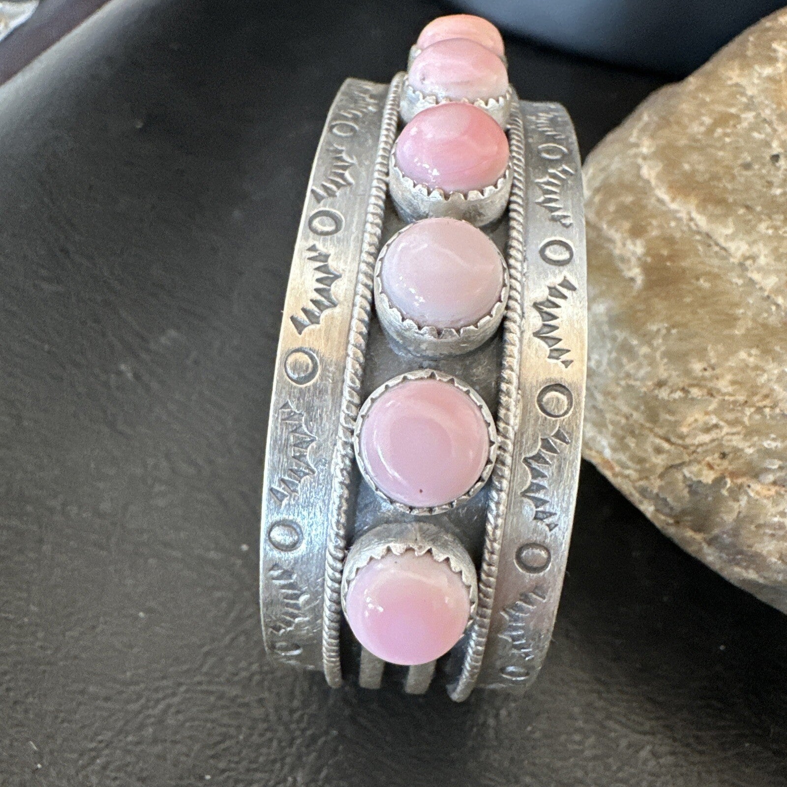 Navajo Pink Conch Cluster Sterling Silver Cuff Bracelet 18863