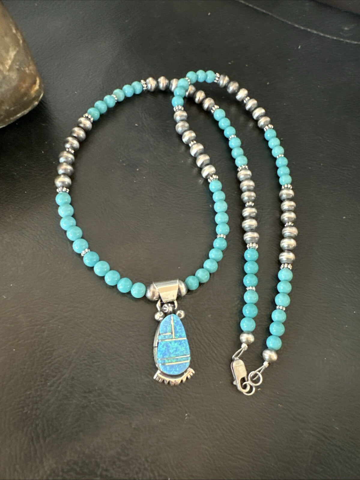 Blue Opal Pendant Turquoise Navajo Sterling Silver Necklace 23" 18734
