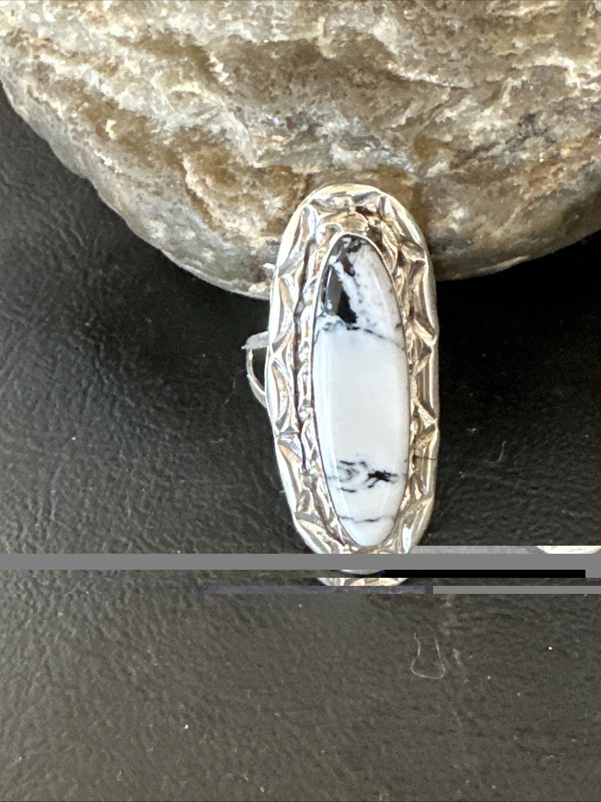 Black White Buffalo Turquoise Navajo Sterling Silver Ring Size 8.5 19803