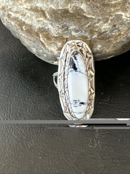 Black White Buffalo Turquoise Navajo Sterling Silver Ring Size 8.5 19803