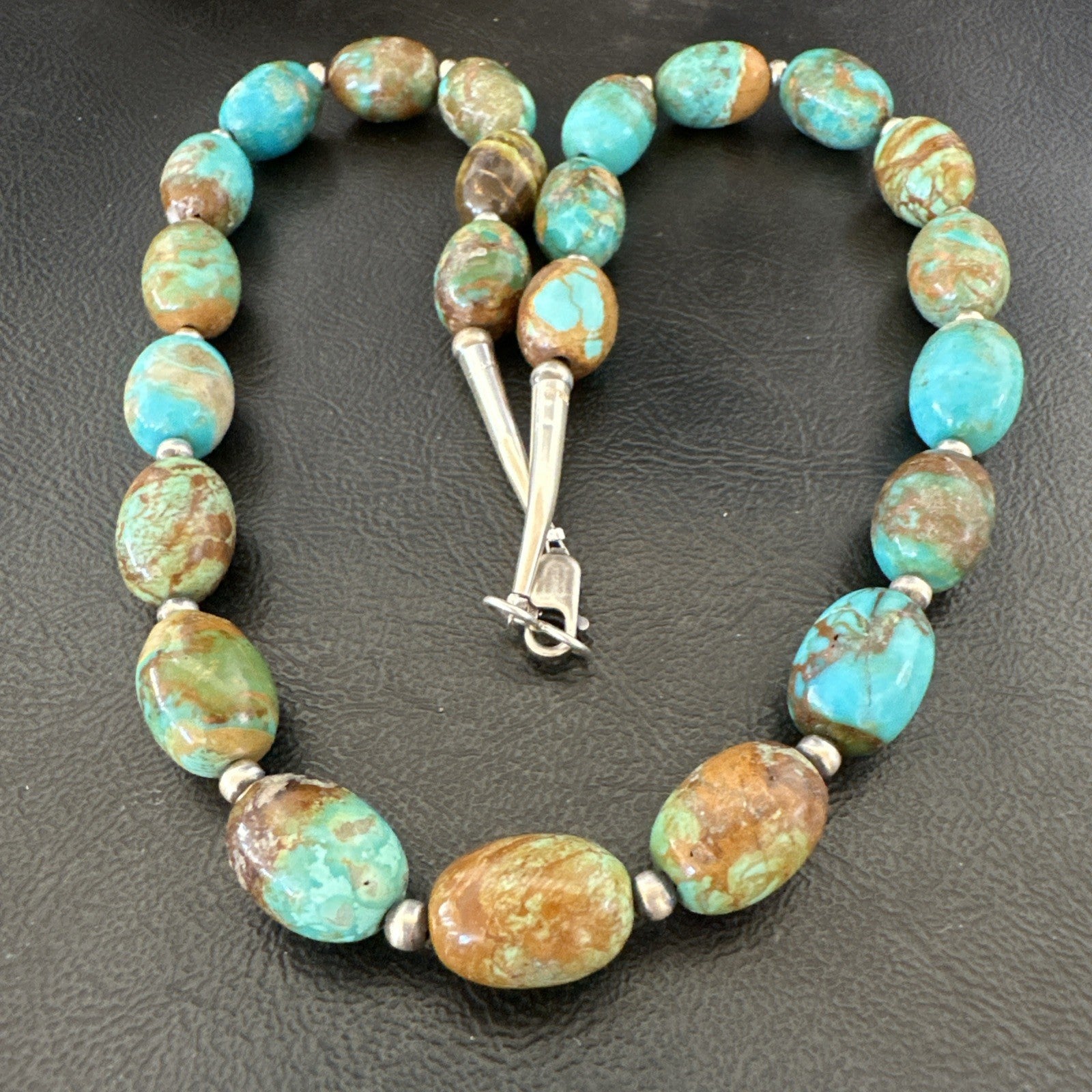 Green Blue Royston Turquoise Navajo Sterling Silver Beads Necklace 18" 19562