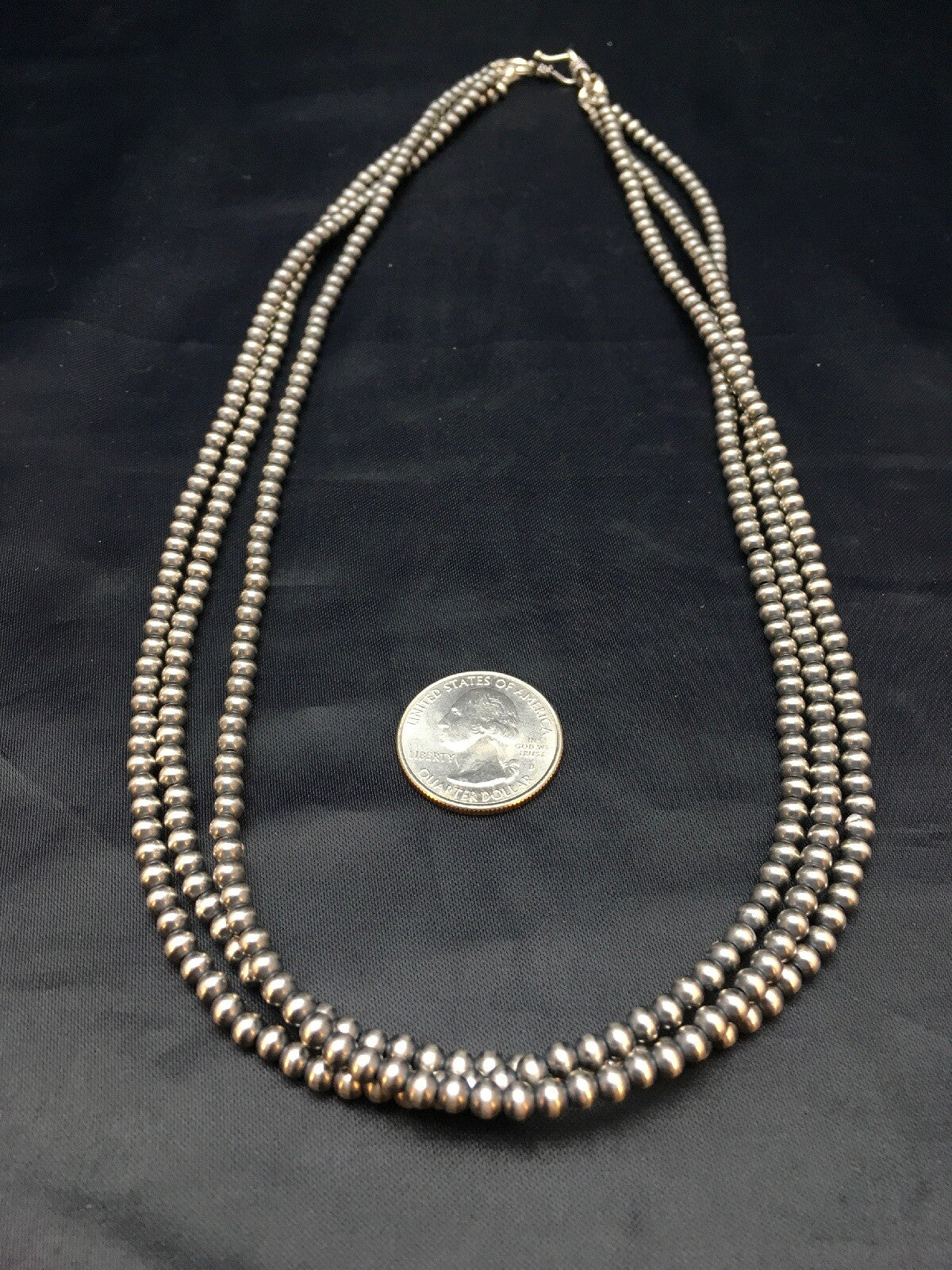 Native American Sterling Silver Navajo 4mm Bead 3 Strand 21" Necklace