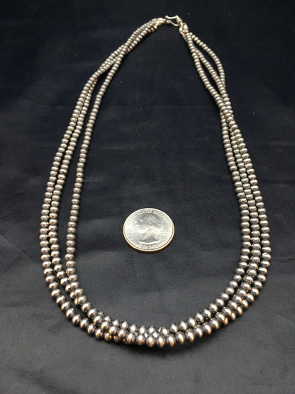 Native American Sterling Silver Navajo 4mm Bead 3 Strand 21" Necklace