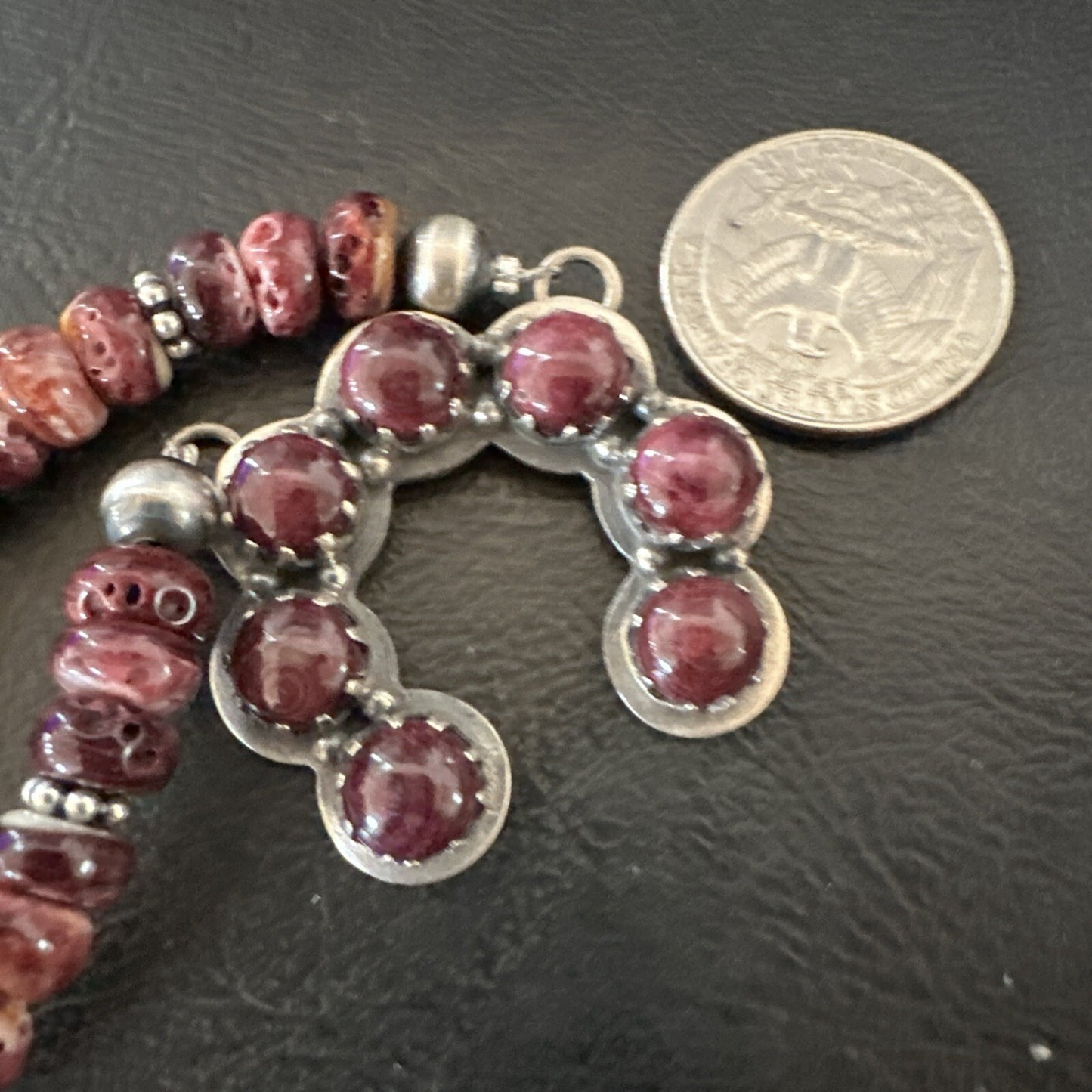 Purple Spiny Oyster Naja Pendant Turquoise Navajo Sterling Silver Necklace 18848
