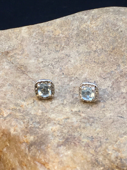 Native American Blue Topaz Studs Navajo Sterling Silver Earrings 08987