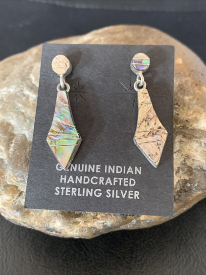 Native Pava Shell Minimalist Navajo Sterling Silver Inlay Earrings 1" 13071