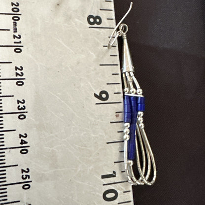 Blue Lapis 3S Heishi Liquid Sterling Silver Dangle Earrings 18099