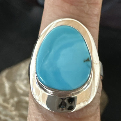 Southwestern Sterling Silver Blue Kingman Turquoise Ring Size 7 18504