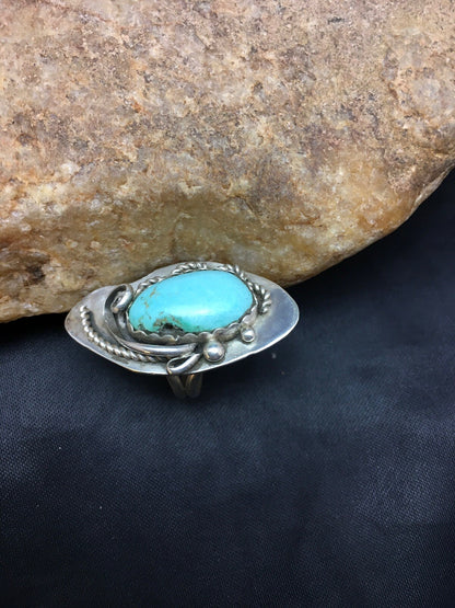 Blue Turquoise Navajo Sterling Silver Ring Size 7.25 02510