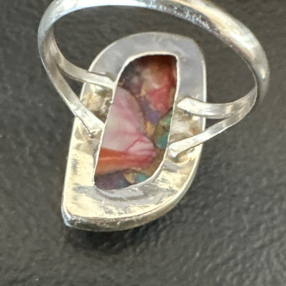 Blue Turquoise Spiny Oyster Navajo Sterling Silver Ring Size 8 18232
