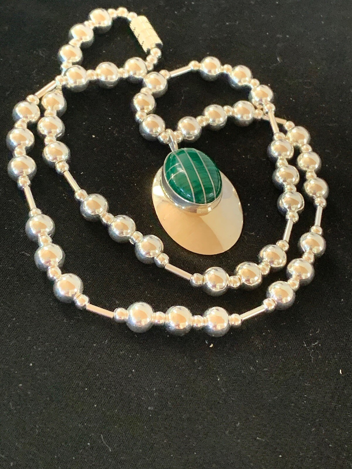 Green Malachite Pendant Navajo Sterling Silver Necklace 03179