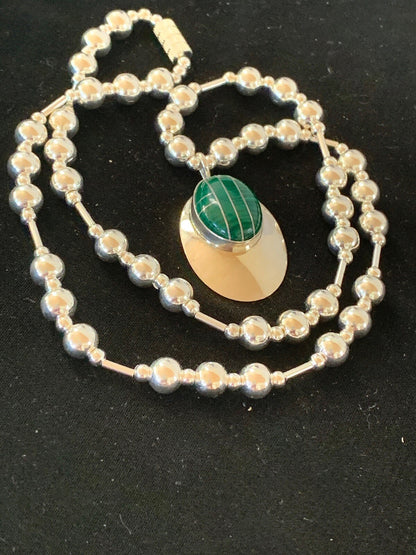 Green Malachite Pendant Navajo Sterling Silver Necklace 03179