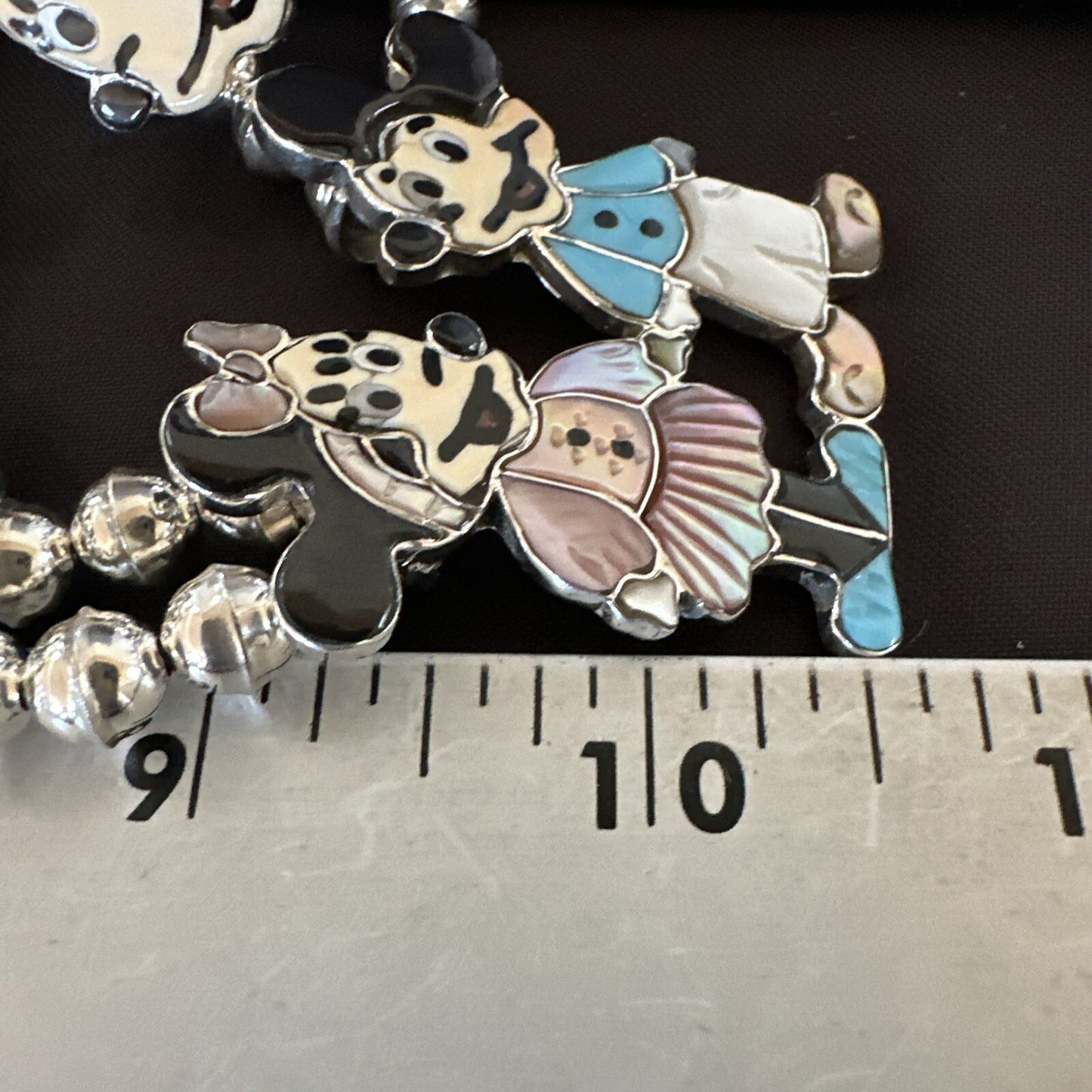 MICKEY MOUSE ZUNI TURQUOISE STERLING SILVER SQUASH BLOSSOM EARRINGS 17784
