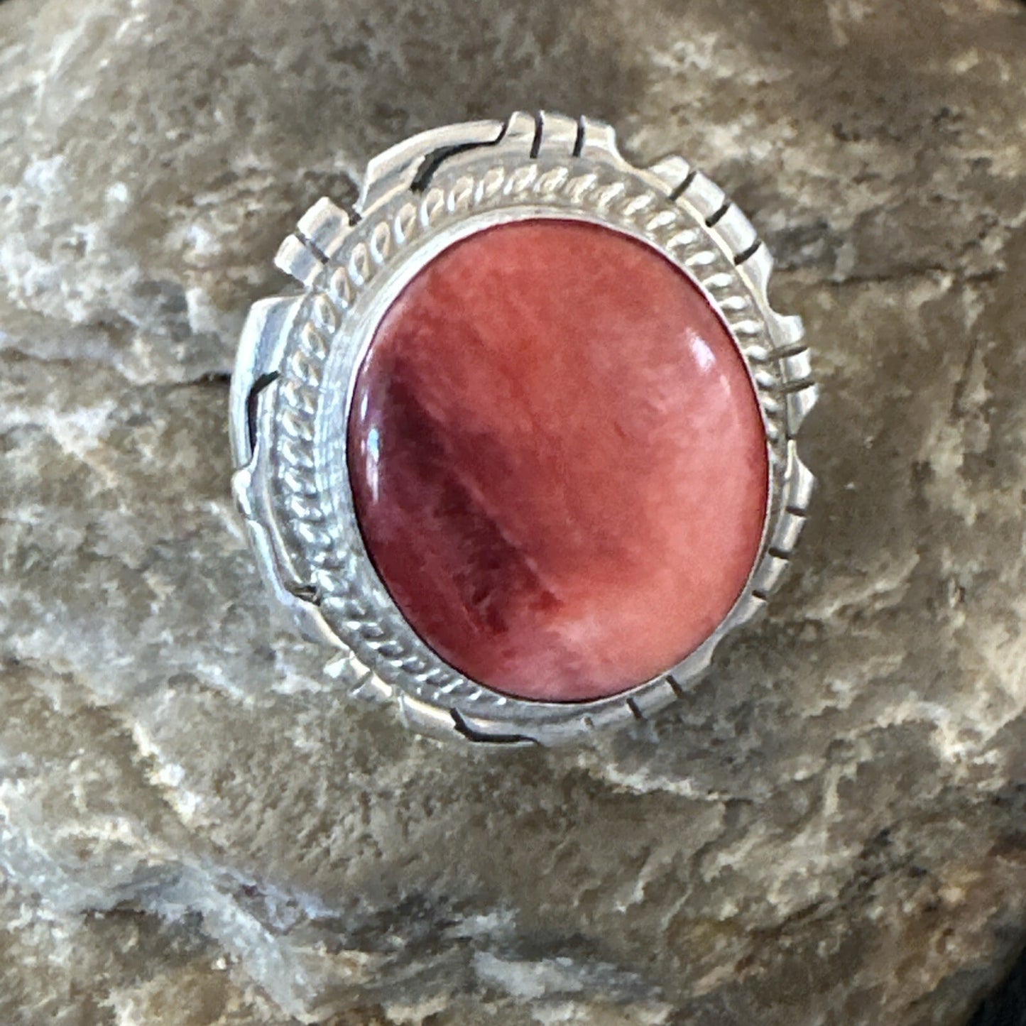 Pinky Women Red Spiny Oyster Navajo Sterling Silver Ring Sz 5.5 18593