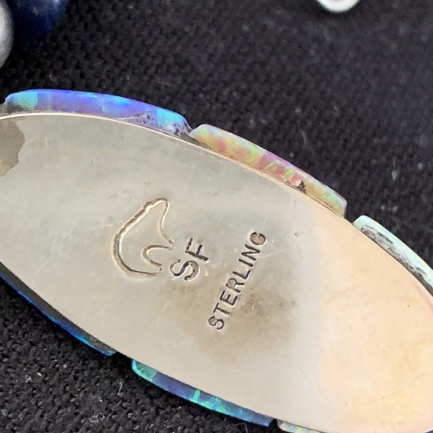 Navajo Sterling Silver Necklace Lapis Opal Pendant Native American 19491