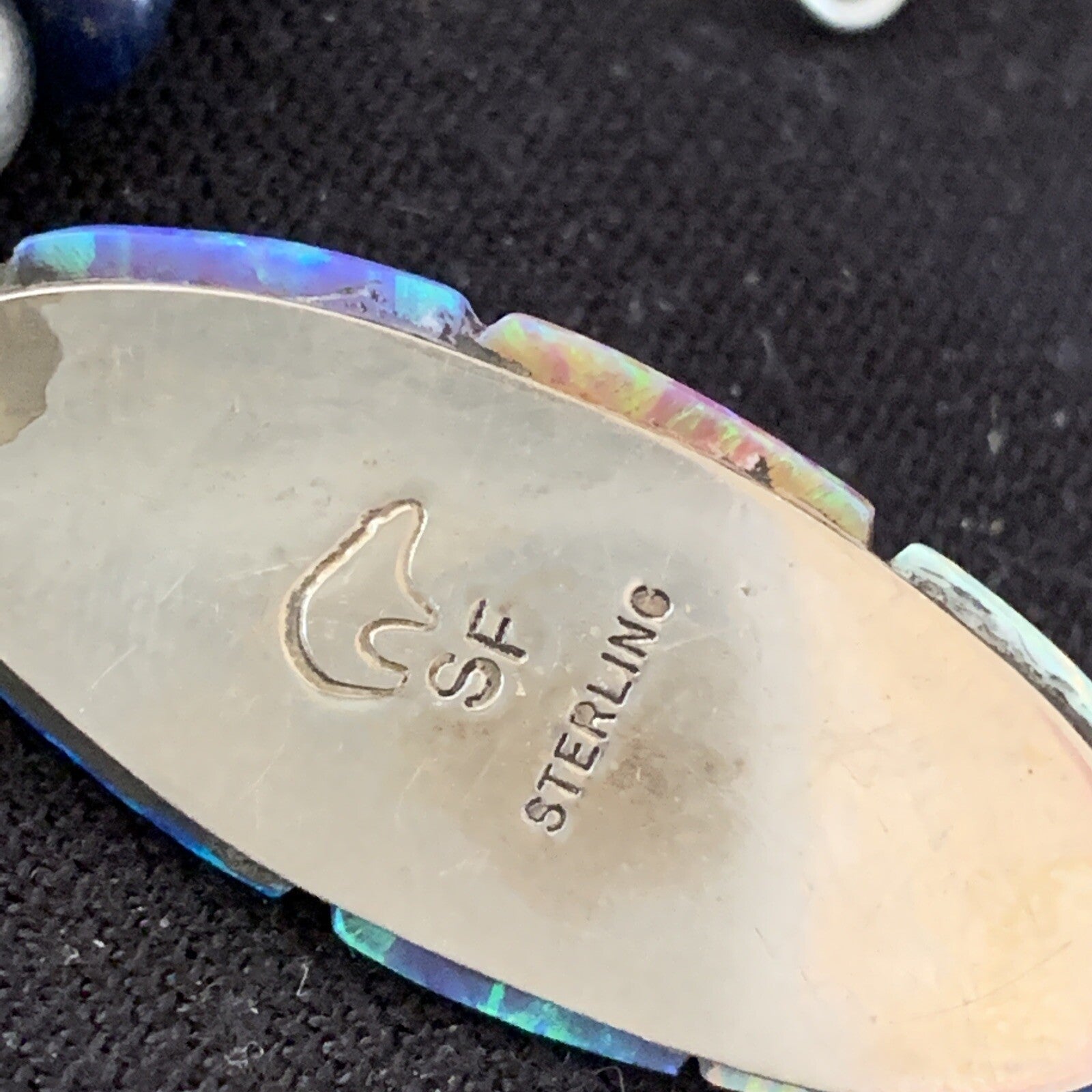 Navajo Sterling Silver Necklace Lapis Opal Pendant Native American 19491