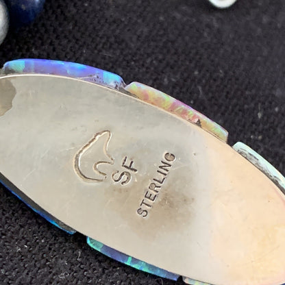 Navajo Sterling Silver Necklace Lapis Opal Pendant Native American 19491