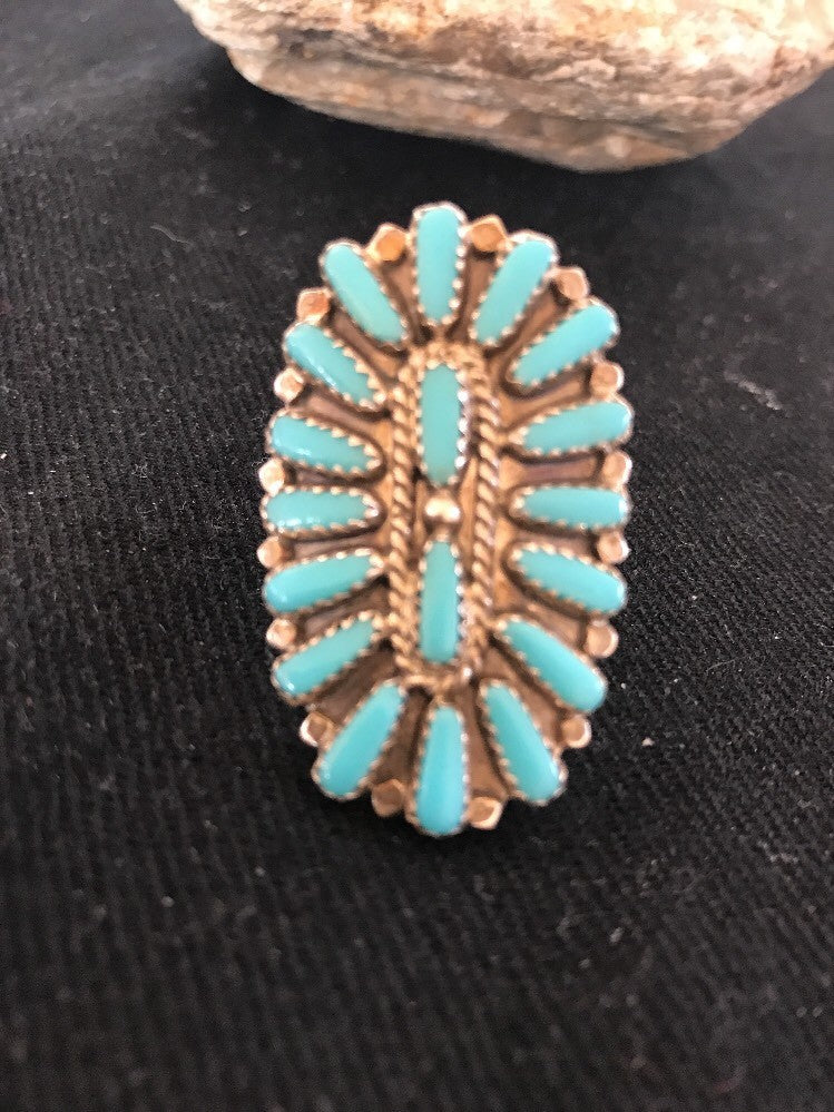 Blue Turquoise Southwestern Sterling Silver Cluster Ring Size 7.5 03471