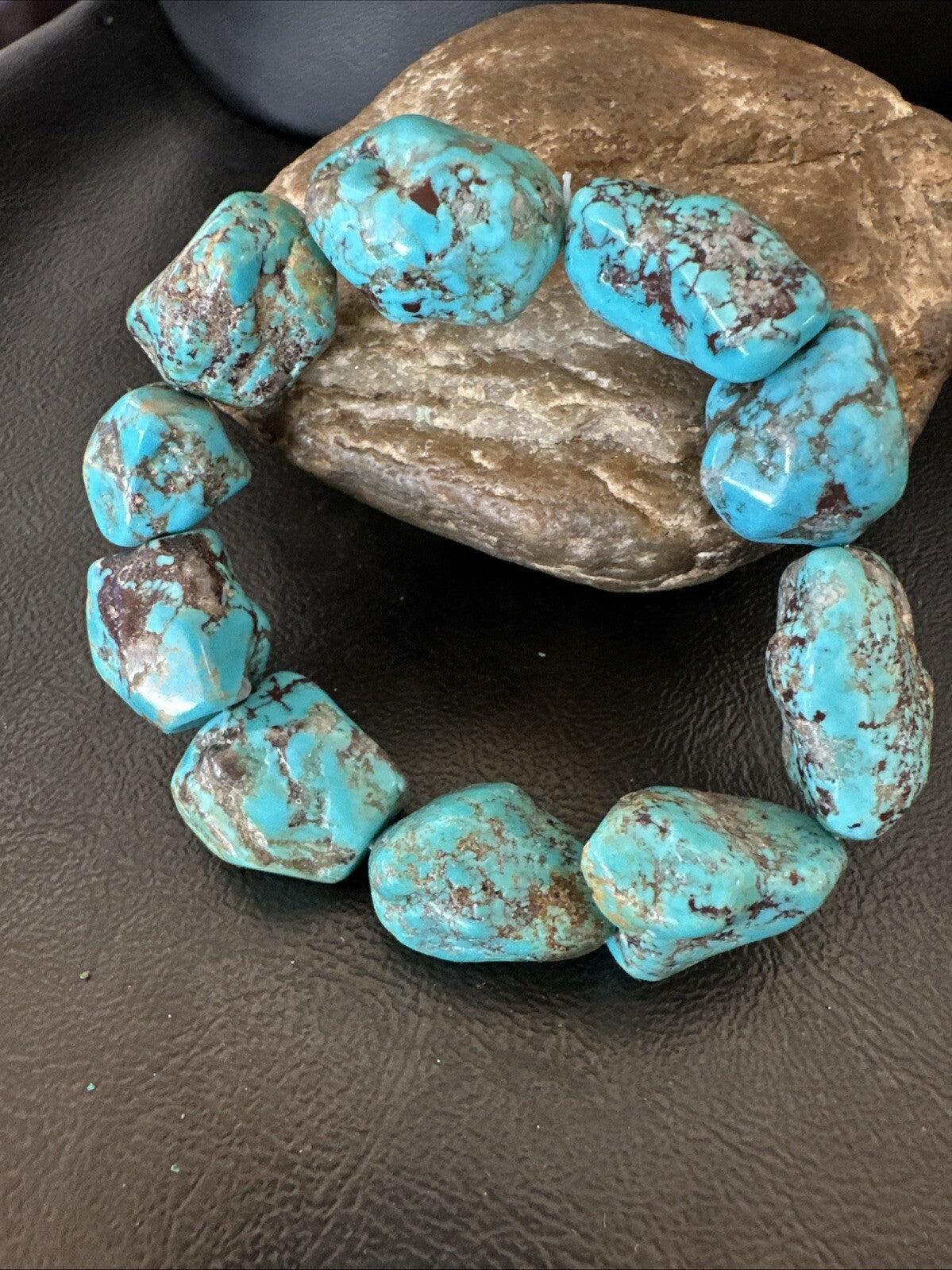 Mens Womens Blue Turquoise Stretch Stone Friendship Bracelet 7" 18864