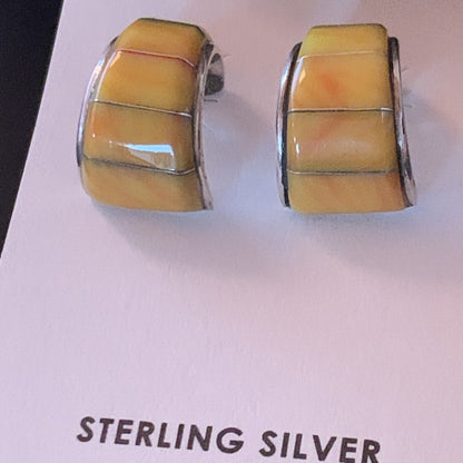 Gold Yellow Spiny Oyster Navajo Sterling Silver Earrings 02075