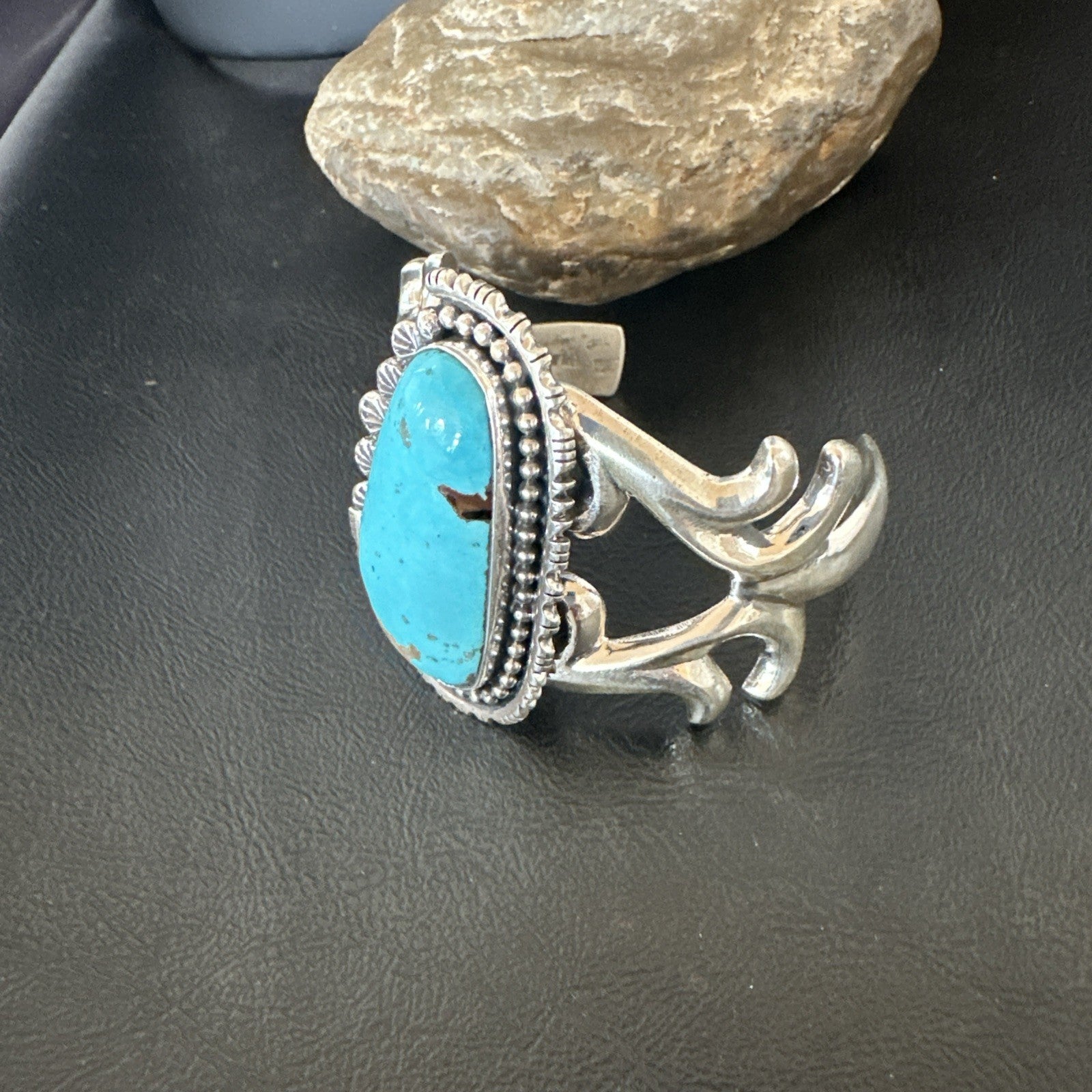 Mens Blue Kingman Turquoise Navajo Sterling Silver Cuff Bracelet 19348