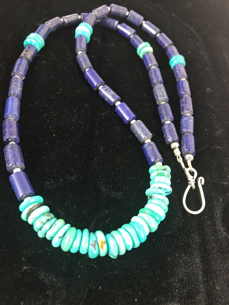 Blue Turquoise & Lapis Navajo Pearls Sterling Silver Necklace 23" 3245