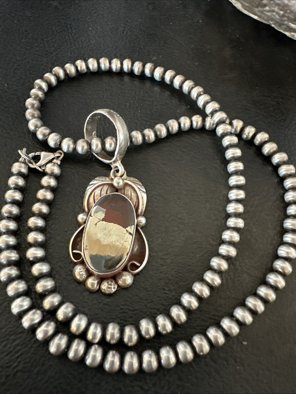 Pyrites Pendant Navajo Beads Sterling Silver Necklace 18643