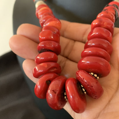 Native Navajo Graduated Red Coral Sterling Silver Bead 18" Necklace 11559