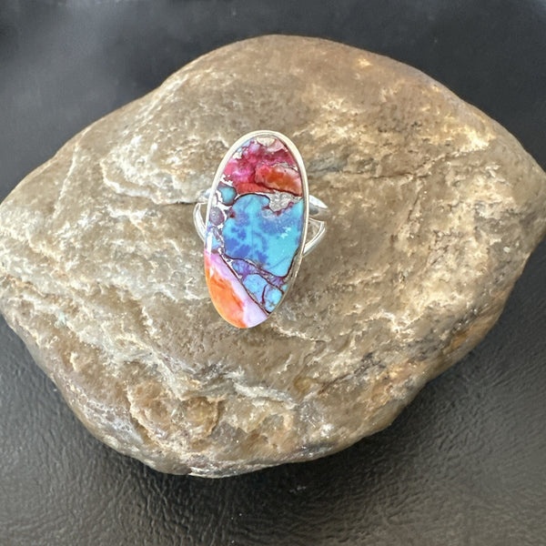 Blue Turquoise Spiny Oyster Southwestern Ring Size 7 | Sterling Silver | Authentic Native American Handmade | 18496
