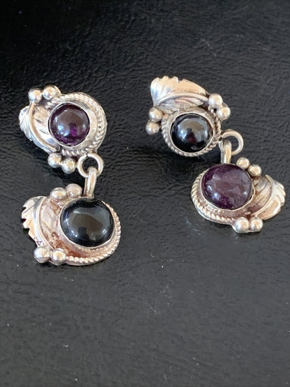 Native Navajo Sterling Silver  Purple Stone Post Dangle Earrings 1595